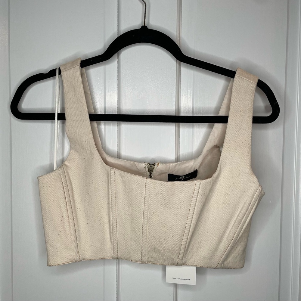 7 For All Mankind Cream Corset Denim Top New With Tags Zipper Closure